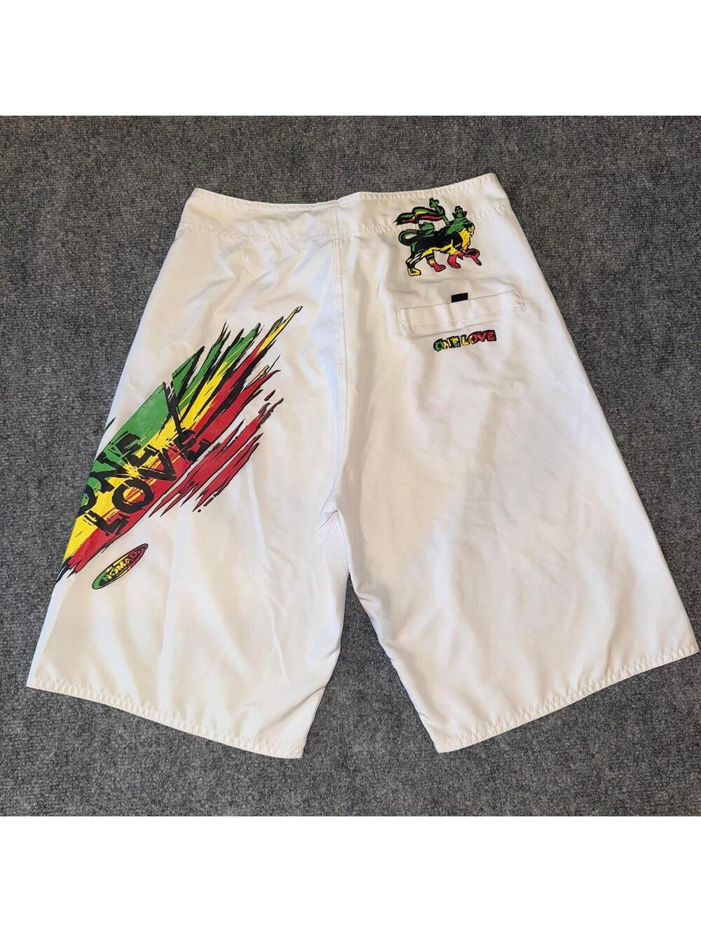 Rasta One Love Jamaica Nomad Surf Board Shorts Mens SM Vtg y2k 90s Rare